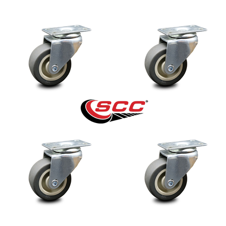 Service Caster 2 Inch Swivel Caster with Non-Marking Floor Safe Thermoplastic Rubber Wheel Set SCC-05S210-TPRS-TP1-SU-4